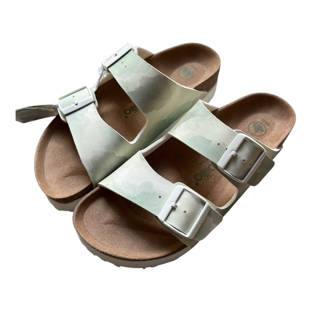 Papillio Two-Strap Sandals in Mint Green and White
